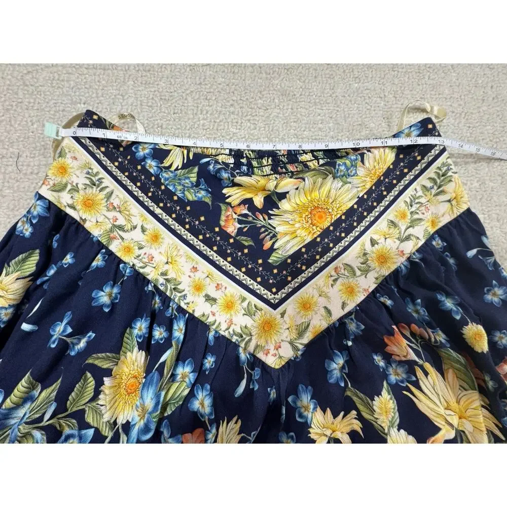 NWT Agua Bendita Floral A-Line Smocked Flounce Mini Skirt Floral Boho Size Large